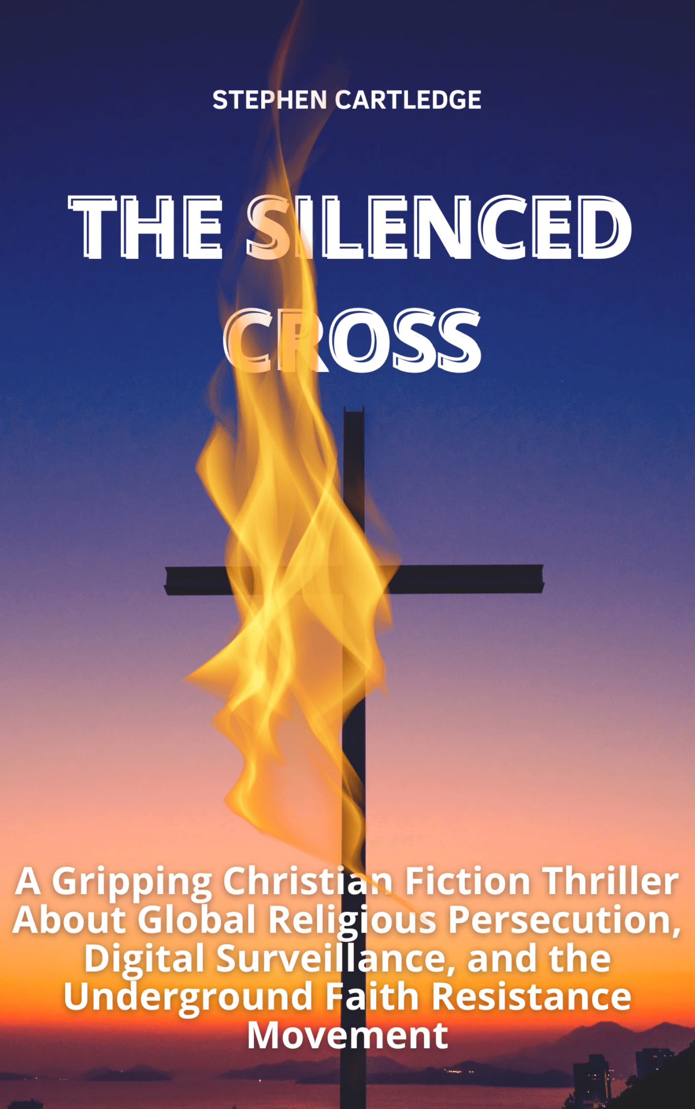 Christian cross on fire